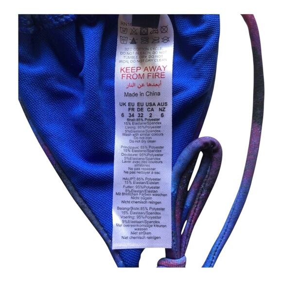 Pretty Little Things NWT Blue Acid Wash Contrast Tie Triangle Bikini Top Size 2 - Picture 7 of 13